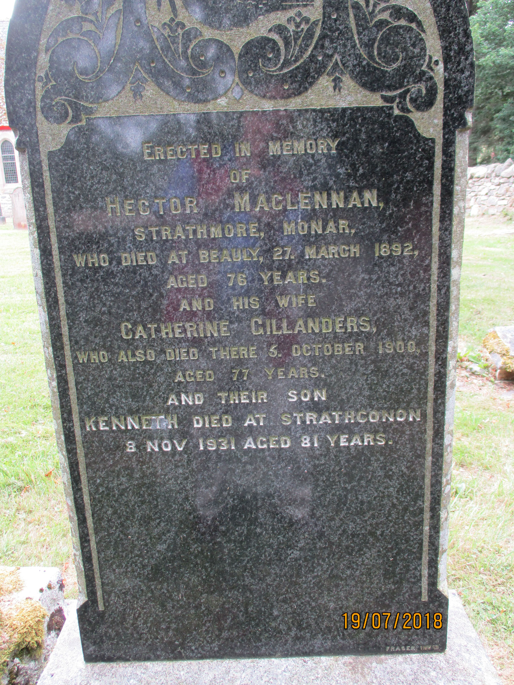 Photo of headstones/Hector MacLennan died 1892 MI Struy Churchyard